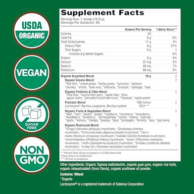 COUNTRY FARMS Super Greens Natural Flavor, 50 Organic Super Foods, USDA Organic Drink Mix, Fruits, Vegetables, Super Greens, Mushrooms & Probiotics, Supports Energy, 20 Servings, 10.6 Oz - Image 2