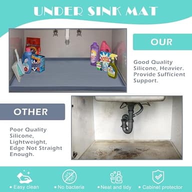 URMONA Waterproof Silicone Under Sink Mat 22'' x 22'' Shelf Liner for Kitchen and Bathroom, Cabinet and Counter Protector, Storage and Organizers, Litter Mat, Pet Cat Puppy Essentials(Dark Grey) - Image 5