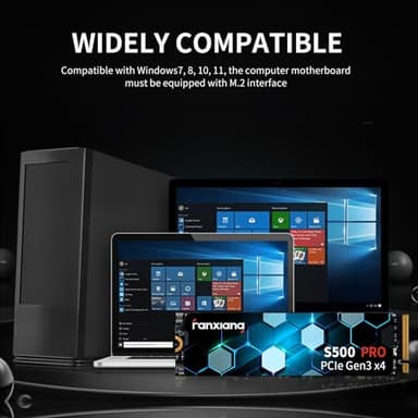 S500 Pro 2TB NVMe SSD M.2 PCIe Gen3x4 2280 Internal Solid State Drive, SLC Cache 3D NAND TLC, Up to 3500MB/s, Compatible with Laptop and PC Desktops(Black) - Image 3