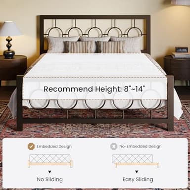 SHA CERLIN Queen Size Metal Bed Frame with Vintage Circular Design Headboard and Footboard,No Box Spring Required,Easy Assembly,Noise-Free,Brown - Image 7