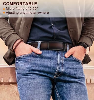 KEMISANT Men Belt 2 Pack, Leather Ratchet Belt Easy Click Slide For Men 1 3/8",Cut for Fit(Black/Deep Brown,38"-44" Waist Adjustable) - Image 7