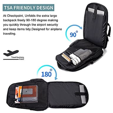 HILUSEN Extra Large Backpack for Men 50L, Insulated Cooler Lunch Box Backpack, Water Resistant 17inch Travel Laptop Work Bookbag with USB Charging Port,Black - Image 7