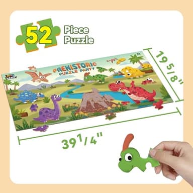 iPlay, iLearn Floor Puzzle for Kids Ages 3-5 4-6, Dinosaur Jigsaw Puzzle, 52Pcs Wooden Jumbo Dino Animal Puzzles Game, Toddler Educational Learning Toy, Preschool Birthday Gifts for Boy Girl Child - Image 7