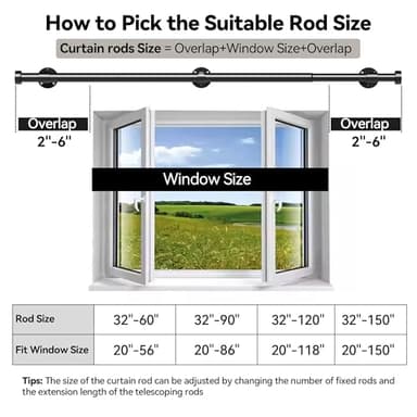 Heavy Duty Curtain Rod 32-150 Inch, 1 Inch Adjustable Curtain Rods for Windows, Extra Long Window Treatment Rods with Aluminium Finials, Easy Installation - Image 6