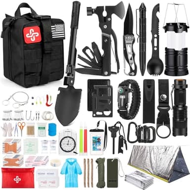 Survival Kit, 250Pcs Survival Gear First Aid Kit with Molle System Compatible Bag and Emergency Tent, Emergency Kit for Earthquake, Outdoor Adventure, Hiking, Hunting, Gifts for Men Women - Image 1