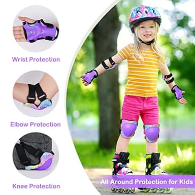 FIODAY Knee Pads for Kids Protective Gear Set Adjustable Kids Knee Pads and Elbow Pads with Wrist Guard for Girls Roller Skates Cycling Bike Skateboard Scooter Knee Pads, 3-8 Years,Rainbow Unicorn - Image 3