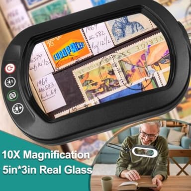 IVMAIE 10X Rectangle Magnifying Glass with Light, 5 Color Modes Stepless Dimmable Magnifier with Stand, LED Lighted Clamp Desk Lamp with Swing Arm, Hands Free for Reading Painting Crafts Close Work - Image 2