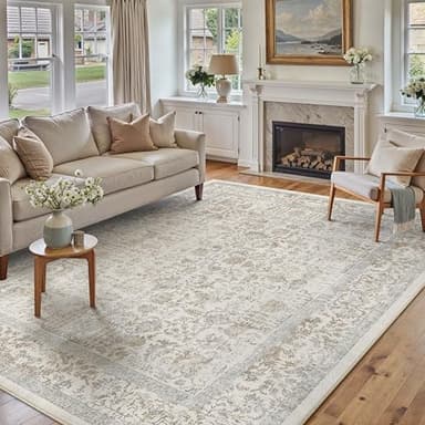 PureCozy Taupe Area Rug 8x10 Machine Washable Large Vintage Living Room Distressed Non Slip Carpet Traditional Indoor Bedroom Retro Floral Accent Throw Rug for Office Kitchen Dining Room - Image 5