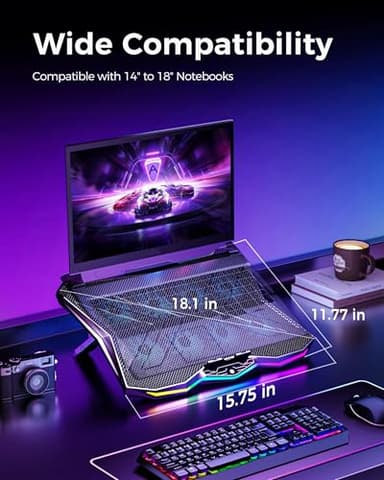 AICHESON Gaming Laptop Cooling Pad with 8 Fans, RGB Computer Stand for 15.6-17.3 Inch Notebook with 7 Height Slots, 2 USB Ports, AA3 - Image 6