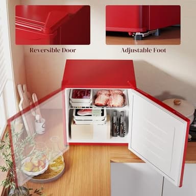 HOMCOM Mini Freezer Countertop, 1.1 Cu.Ft Compact Upright Freezer with Removable Shelves, Reversible Door for Home, Dorm, Apartment and Office, Red - Image 5