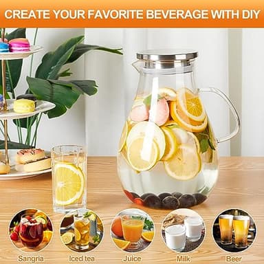 Glass Pitcher with Lid,1 Gallon Glass Water Pitcher Hot/Cold Water Jug, Juice and Iced Tea Beverage Carafe with Lid (Extra-Wide Mouth) - Image 6