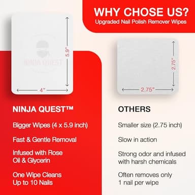 Nail Polish Remover Pads - 100% Non-Acetone - 50 Pack Bulk Set - Individually Wrapped - Quick Nail Polish Remover Wipes - Fingernail Travel Kit to Clear Nail Polish for Home & Professional Removal - Image 6