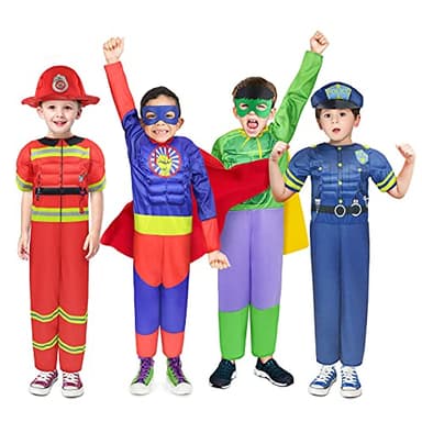 Teuevayl Boys Muscle Chest Dress up Costumes Trunk with Superhero, Policeman, Fireman Costume, Kids Pretend Role Play Costumes Set, Boys Dress up Clothes for Kids Ages 3 4 5 6 7 - Image 2
