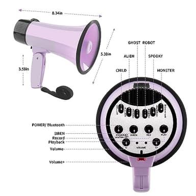 MGROLX 20W Megaphone Bullhorn| Bull Horn Loud Speaker with Bluetooth | Mega Phone Built-in Siren & Whistle Plus Recording funcation | Voice Changer for Adults, Kids, Party Games and Outdoor (Purple) - Image 2