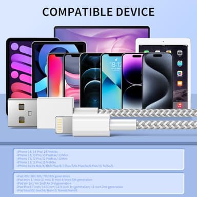 iPhone Charger 6Pack(3/3/6/6/6/10FT) Apple MFi Certified Fast Charging Lightning Cable iPhone Charger Cord Nylon Braided for iPhone 14 13/12/11 Pro Max/XS MAX/XR/XS/X/8/7/Plus/6S iPad and More - Image 7