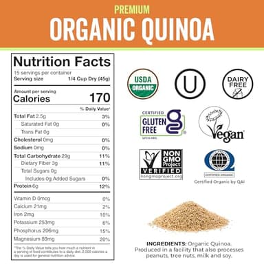 Viva Naturals Organic Quinoa,24 oz (1.5 lb)-Gluten Free and Vegan Complete Plant Protein,Easy to Use Source of Fiber and Iron,USDA Organic and Pre Washed,Non-GMO Whole Grain Rice and Pasta Substitute - Image 6