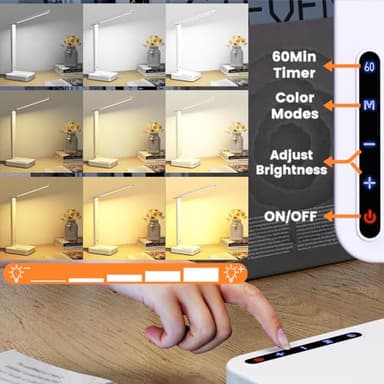 Desk Lamps for Home Office,Modern LED Desk Lamp for Dorm with 3 USB Charging Port 2 AC Power Outlets,9 Lighting Mode,Touch/Timer/Eye-Caring Foldable Study Table Lamp,College Dorm Essentials Desk Light - Image 4