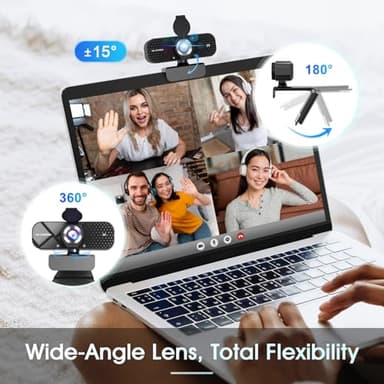 TRAUSI 2K HD Webcam with Wide Angle Lens, Privacy Cover,Auto Light Correction and Noise-Canceling Mic, Plug & Play USB Camera for Mac/Laptop/PC, Compatible with Zoom, Skype, Teams - Black - Image 3