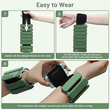 Sportneer Wrist & Ankle Weights for Women Men - 1 Pair (1 lb/2 lb Each) | Adjustable Weighted Bracelet Silicone Bangles for Yoga, Dance, Pilates, Cardio, Aerobics, Gym, Pool Exercises and Jogging (Deep Emerald, 2 LBS x 2) - Image 6