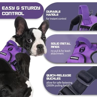 BUMBIN Dog Harness for Large Dogs, No Pull Adjustable No Choke Pet Vest with Dog Leash Fit Smart Reflective Pet Walking Harness for Training Easy Control Soft Handle Purple M - Image 3