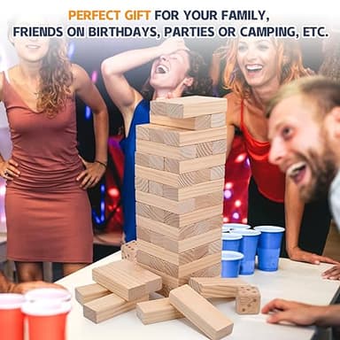 Megwoz Giant Tumble Tower Games for Kids and Adults 57 Blocks New Zealand Pine Wooden Blocks Stacking to Over 4.2FT Family Games for Indoors Outdoors Yard Games for Family - Image 7