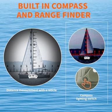 10X50 Binoculars with Compass and Rangefinder,Phone Adapter,Strap,BAK4 Prism FMC Lens,Shockproof IPX7 Waterproof Military Tacticle Binocular for Adults with Birdwatching Sailing Boating Hunting - Image 4
