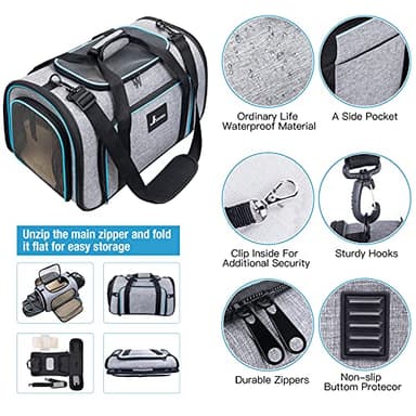 Siivton Pet Carrier Airline Approved, 4 Sides Expandable Cat Carrier Bag with Removable Fleece Pad, Large Soft Sided Pet Travel Carrier, Dog Carrier for Cats, Puppy and Small Dogs - Image 7