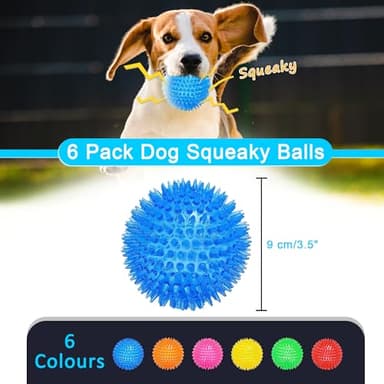 Ousiya 3.5” Squeaky Dog Toy Balls (6 Colors) Dog Toys Spikey Dogs Ball for Aggressive Chewers Heavy Duty Teething Large Medium Durable Dogs Balls - Image 2