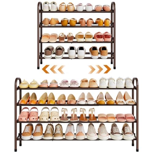 Gewudraw 4-Tier Shoe Rack,41.53'' Closet Shoe Organizer for Bedroom, Entryway,Expandable Metal Shelf up to 24 Pairs Shoes,Brown - Image 1
