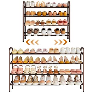 Gewudraw 4-Tier Shoe Rack,41.53'' Closet Shoe Organizer for Bedroom, Entryway,Expandable Metal Shelf up to 24 Pairs Shoes,Brown - Image 1
