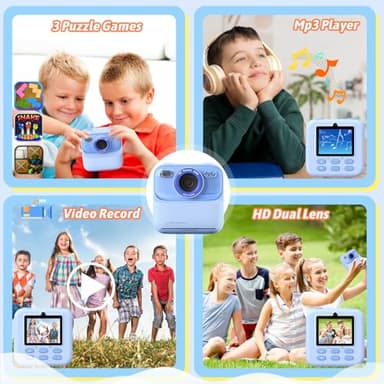 Kids Instant Digital Cameras for Boys and Girls, 1080P HD Dual-Lens Selfie Digital Camera with Print Paper & 32G Card, Christmas Birthday Gifts Toys for Toddler and Teenagers Age 3-16 Years Old - Image 3
