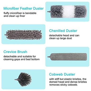 12pcs Microfiber Dusters, Duster with Extension Pole(Stainless Steel) 30 to 100'', Washable Dusters, Bendable Extendable Long Feather Duster for Cleaning Fan, High Ceiling, Blinds, Furniture, Cars - Image 5