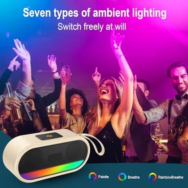 Dyurwa Portable Bluetooth Speaker with LED Lights Punchy Bass Wireless Speaker 10H Playtime Built-in Mic Bluetooth 5.3 IP6 Waterproof for Party/Outdoor White - Image 4