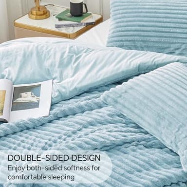 BEDELITE Fleece Twin Comforter Set -Super Soft & Warm Fluffy Light Blue Bedding, Luxury Fuzzy Heavy Bed Set for Winter with 1 Pillow case - Image 4