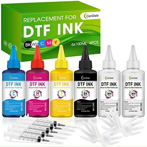 CenDale Premium DTF Ink 600ML- DTF Transfer Ink for PET Film, Refill for DTF Printers Epson ET-8550, XP-15000, L1800, L805, R1390, R2400, Heat Transfer Printing Direct to Film (100ml x 6, CMYK Wh) - Image 1