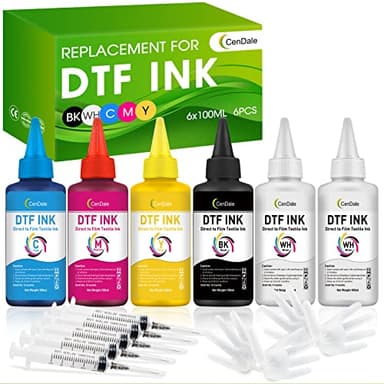 CenDale Premium DTF Ink 600ML- DTF Transfer Ink for PET Film, Refill for DTF Printers Epson ET-8550, XP-15000, L1800, L805, R1390, R2400, Heat Transfer Printing Direct to Film (100ml x 6, CMYK Wh) - Image 1