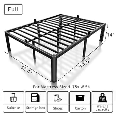 ROIL 14 inch Full Size Bed Frame with Headboard Hole and Round Corner Legs Mattress Retainers 3500LBS Heavy Duty Steel Slats No Box Spring Needed Platform Noise-Free Underneath Storage - Image 3