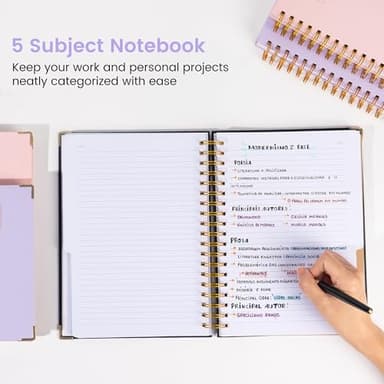 Hardcover Spiral Notebook with Tabs 8"x10" Large Spiral Lined Journals for Women with Dividers 240 Pages College Ruled Composition Notebook 5 Subject Notebook for Work, Back to School, Gifts, Purple - Image 8