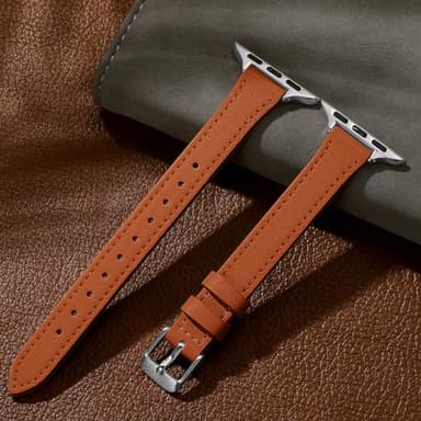 Charlam Compatible with Apple Watch Bands for Women 46mm 44mm 45mm 42mm 41mm 40mm 38mm, Top Grain Soft Leather Bands for Slim Wristband for iWatch SE, Series 11 10 9 8 7 6 5 4 3 2 1, London Tan/Silver - Image 5