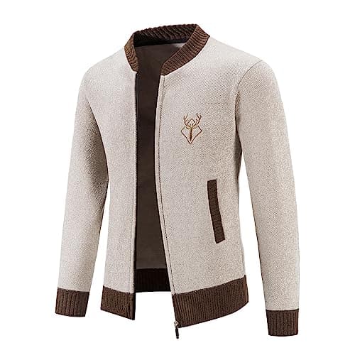 Mylldey Mens Casual Full Zip Cardigan Sweaters Cable Knit Jacket Sweater Men, US Size(OffWhite-L) - Image 1