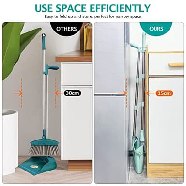 XXXFLOWER Broom and Dustpan Set with Cleaning Teeth, 55" Long Handle Indoor Sweeping Combo for Home Office Kitchen, Bluish Green - Image 5