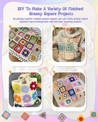 Coopay Crochet Kit Beginners for 6 Types Granny Squares, Starter Knitting Kit with Instructions & 8PCS Yarn, Crochet Start Kit for Adults Learn to Crochet Granny Square Coasters, Table Runners, ect - Image 7
