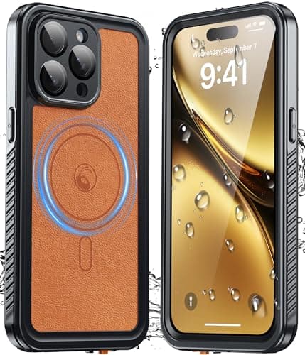 GOLDJU 2025 New Designed for iPhone 15 Pro Max Leather Case Waterproof, [Built-in Screen Protector, ][Compatible with MagSafe] Full Body Shockproof Protective Cover for iPhone 15 Pro Max 6.7''- Brown - Image 1
