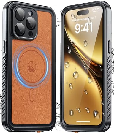 GOLDJU 2025 New Designed for iPhone 15 Pro Max Leather Case Waterproof, [Built-in Screen Protector, ][Compatible with MagSafe] Full Body Shockproof Protective Cover for iPhone 15 Pro Max 6.7''- Brown - Image 1