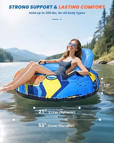 SULDUO 53" Heavy Duty River Tube with Premium Canvas Cover, Inflatable Water Tubes for Floating, Tubing Floats for River Pool Lake, River Rafts with 2 Cup Holders, 2 Grip Handles for Adults - Image 3