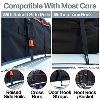 RoofPax Waterproof 19 Cubic Feet Rooftop Cargo Carrier Bag – Heavy Duty Car Roof Storage with Double Zipper & Tie Down Straps – Fits Cars with or Without Roof Rack - Image 2