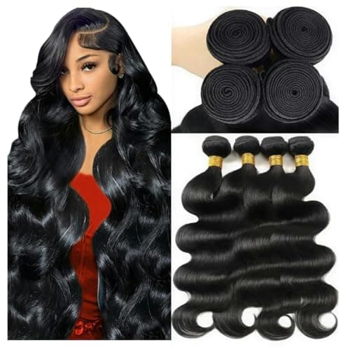 12A Human Hair Bundles 20 22 24 26 Inch Body Wave Bundles Human Hair 100% Unprocessed Brazilian Virgin Weave 4 Bundle for Women Natural Black Wavy Human Hair Extensions - Image 1