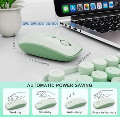 Ubxxziy Wireless Keyboard and Mouse | Cute Colorful Keyboard and Mouse with 2.4GHz Cordless Retro Typewriter Keyboard | Auto-Sleep | USB Receiver for Windows PC/Laptop - Green Gradient - Image 4