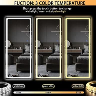 Hasipu Full Length Mirror with Lights, 65" x 22" LED Floor Mirror, Full Body Dressing Standing, Hanging Mounted Mirror for Living Room Bedroom Cloakroom, Round White - Image 4