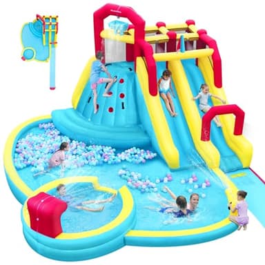 ELEMARA XL Inflatable Water Slides for Kids Backyard,Giant Water park with Long Slip Splash and Slide,Double Slides for Kids and Adults with 750W Blower,Climbing Wall,Deep Pool,Water Canon for Outdoor - Image 1